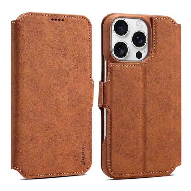 For iPhone 15 Pro Denior B07 MagSafe Detachable Leather Phone Case(Brown)