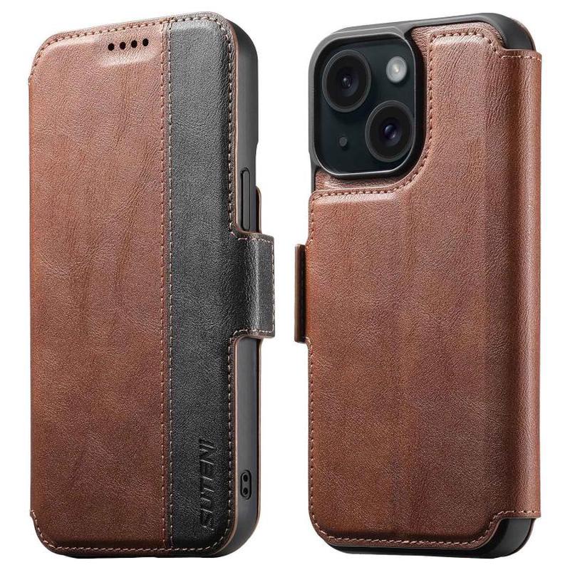 For iPhone 15 Suteni Q07 2-in-1 Multi-function Detachable Wallet MagSafe Phone Case(Brown)