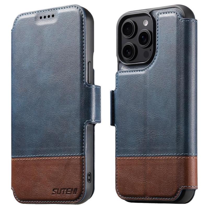 For iPhone 15 Pro Suteni Q06 2-in-1 Multi-function Detachable Wallet MagSafe Phone Case(Blue)