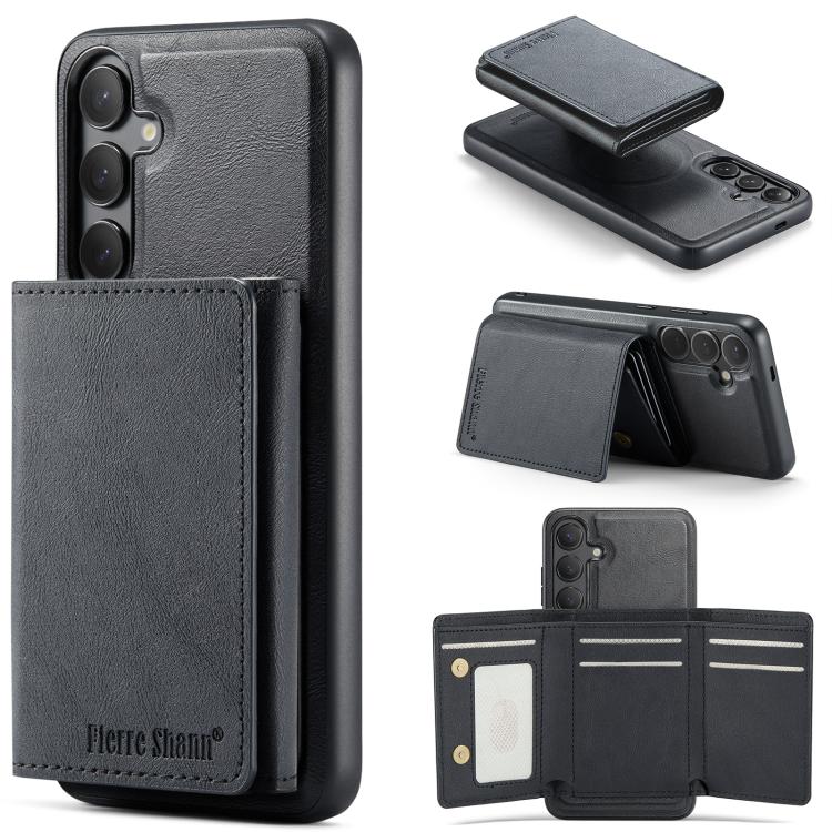 For Samsung Galaxy S24 5G Fierre Shann 2 in 1 Holder RFID Card Slot Wallet MagSafe Phone Case(Black)