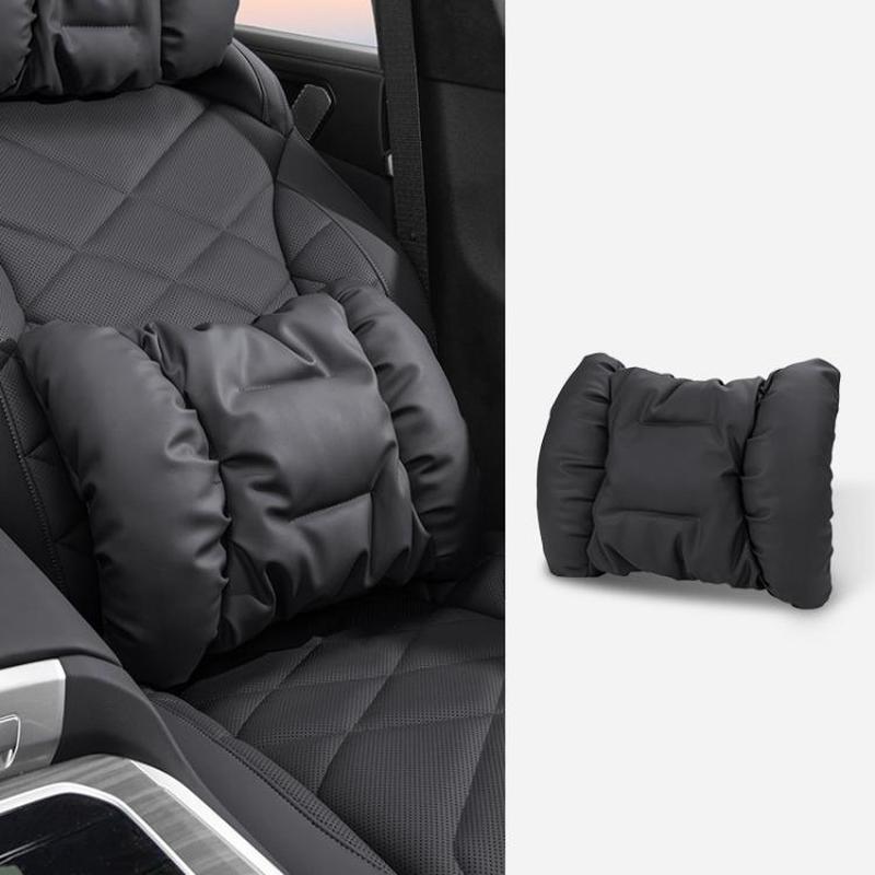 Car Stain-Resistant Leather Headrest Car Neck Pillow Lumbar Cushion Set, Spec: Backrest Black