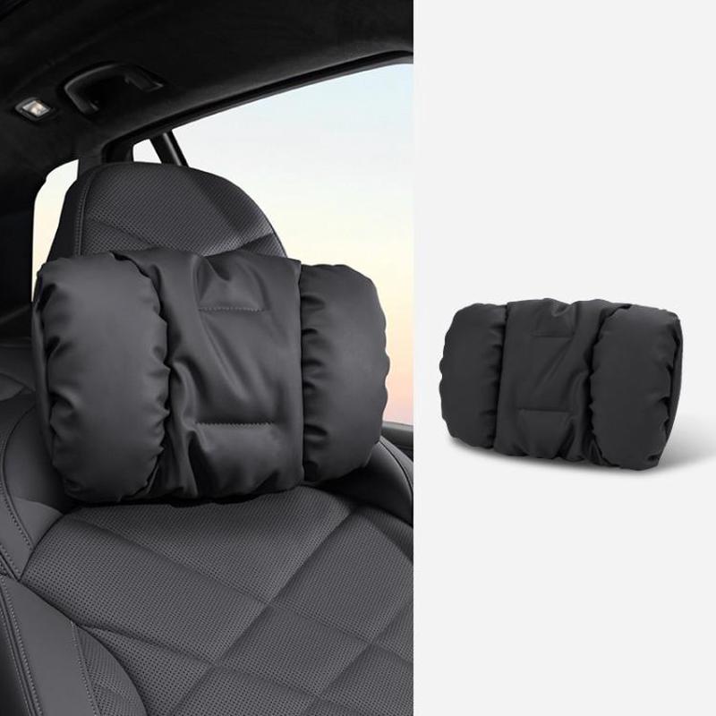 Car Stain-Resistant Leather Headrest Car Neck Pillow Lumbar Cushion Set, Spec: Headrest Black