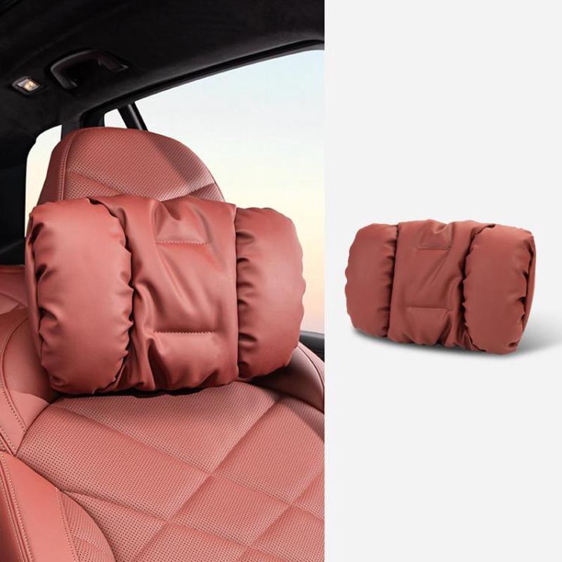 Car Stain-Resistant Leather Headrest Car Neck Pillow Lumbar Cushion Set, Spec: Headrest Red