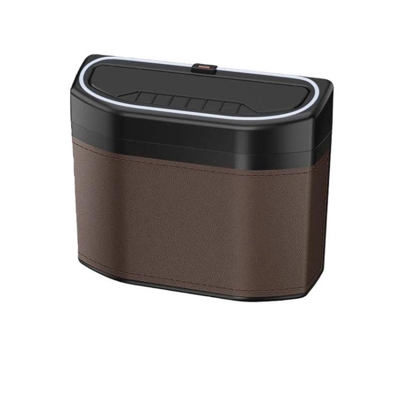Car Trash Can Side-mounted Storage Box With Light(Brown)
