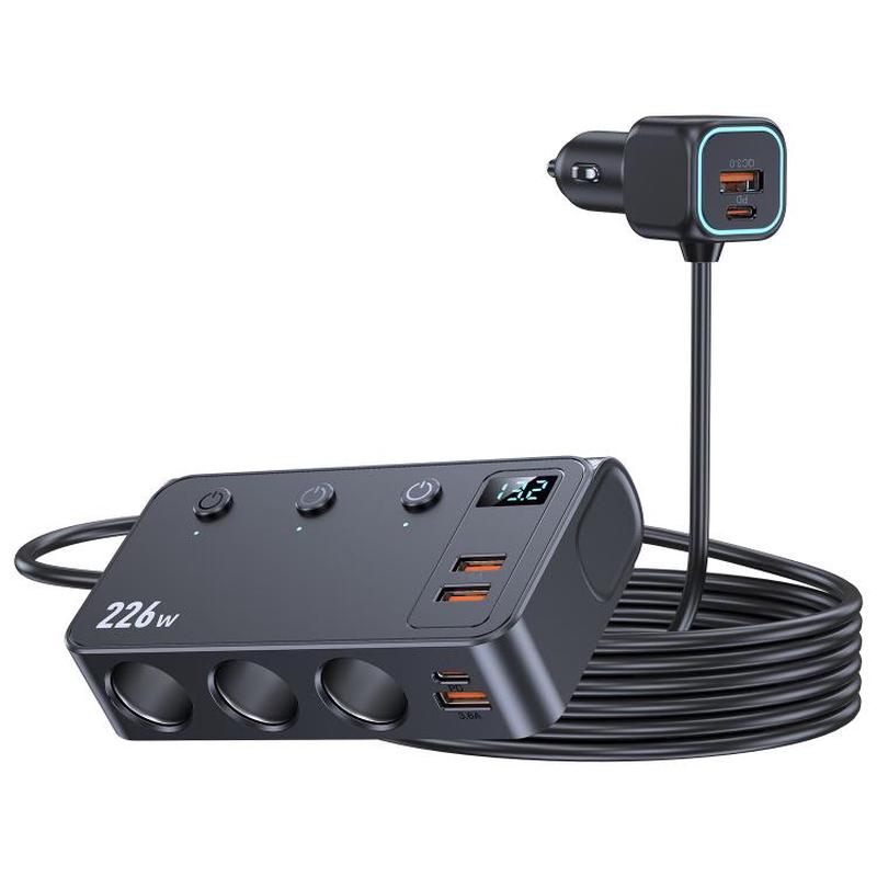 C33 226W 3 In 1 Car Cigarette Lighter Digital Display PD Fast-Charging Car Charger