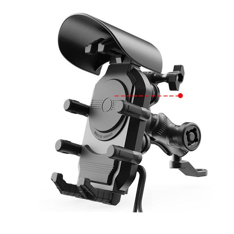 Wireless Charging Motorcycle Phone Holder with Sun Visor & Anti-Theft Lock 360-degree Rotation, Camera Compatible Mirror Version