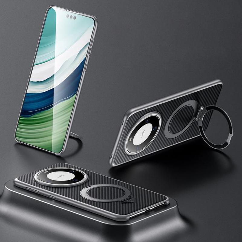 For Huawei Mate 60 SULADA Kevlar Texture MagSafe Magnetic Holder Phone Case(Black)