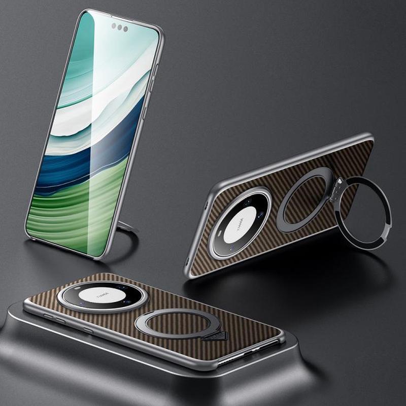 For Huawei Mate 60 SULADA Kevlar Texture MagSafe Magnetic Holder Phone Case(Brown)