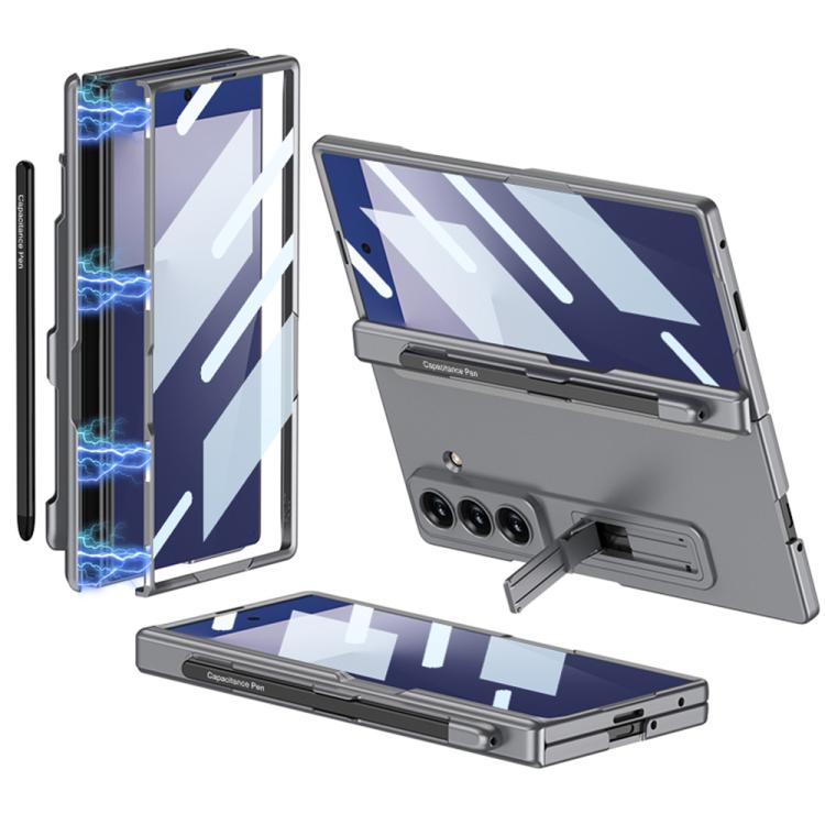 For Samsung Galaxy Z Fold7 5G GKK Integrated Magnetic Folding Full Cover Phone Case with Pen Slot, Included Pen(Gray)
