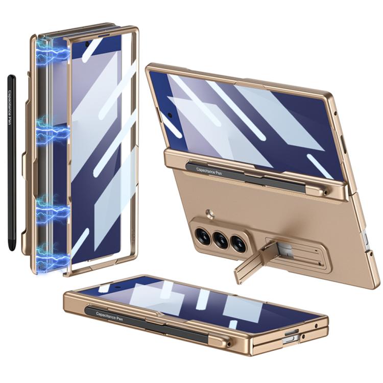 For Samsung Galaxy Z Fold7 5G GKK Integrated Magnetic Folding Full Cover Phone Case with Pen Slot, Included Pen(Misty Gold)