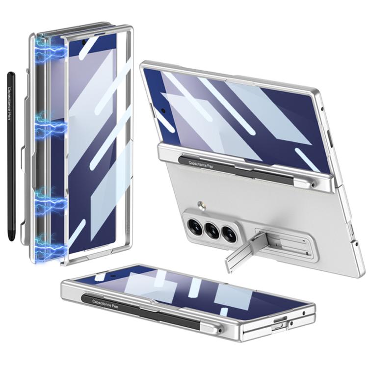 For Samsung Galaxy Z Fold7 5G GKK Integrated Magnetic Folding Full Cover Phone Case with Pen Slot, Included Pen(Silver)