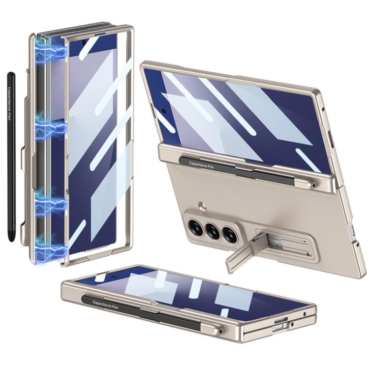 For Samsung Galaxy Z Fold7 5G GKK Integrated Magnetic Folding Full Cover Phone Case with Pen Slot, Included Pen(Titanium Grey)