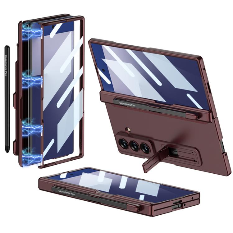For Samsung Galaxy Z Fold7 5G GKK Integrated Magnetic Folding Full Cover Phone Case with Pen Slot, Included Pen(Wine Red)