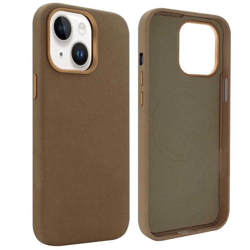 For iPhone 15 VIETAO Suede MagSafe PU Leather Phone Case(Dark Brown)