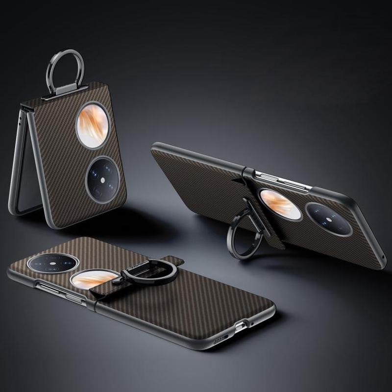 For Huawei Pocket 2 SULADA 600D Kevlar Texture PC Shockproof Phone Case with Rng Holder(Brown)