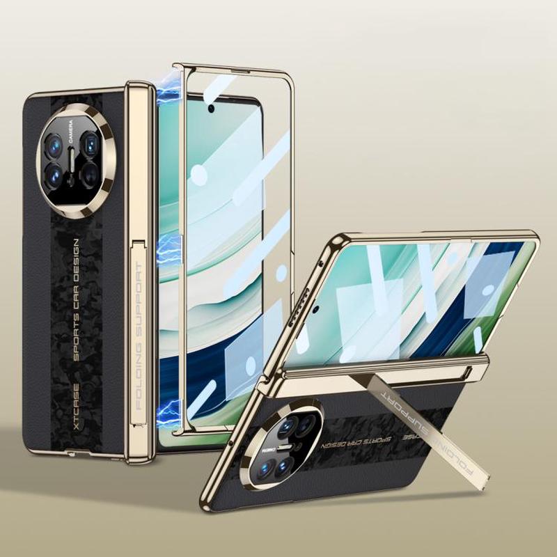 For Huawei Mate X3 / X5 GKK Integrated Cloud Pattern Plain Leather Contrast Color Stitching Folding Phone Case(Black)