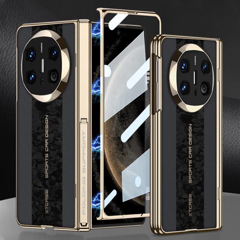 For Huawei Mate X6 GKK Integrated Cloud Pattern Plain Leather Contrast Color Stitching Folding Phone Case(Black)