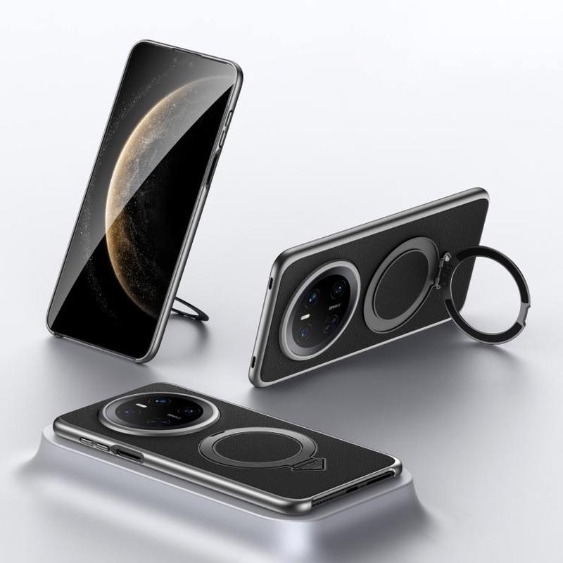 For Huawei Mate 70 SULADA Top Grain Leather MagSafe Magnetic Holder Phone Case(Black)