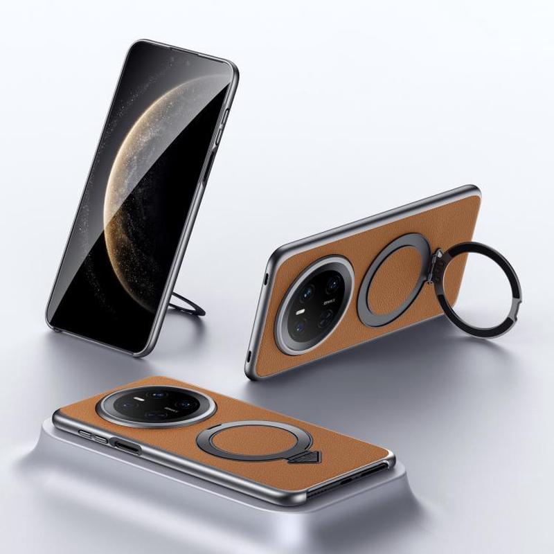 For Huawei Mate 70 SULADA Top Grain Leather MagSafe Magnetic Holder Phone Case(Brown)