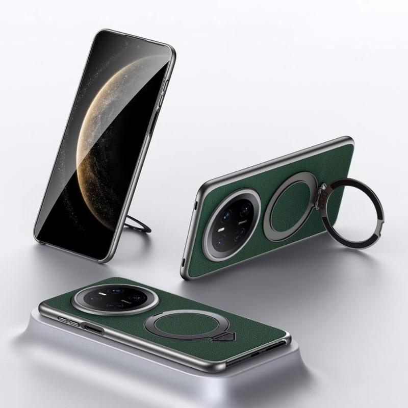 For Huawei Mate 70 SULADA Top Grain Leather MagSafe Magnetic Holder Phone Case(Green)