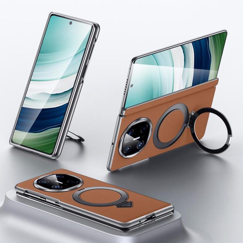 For Huawei Mate X6 SULADA Top Grain Leather MagSafe Magnetic Holder Phone Case(Brown)