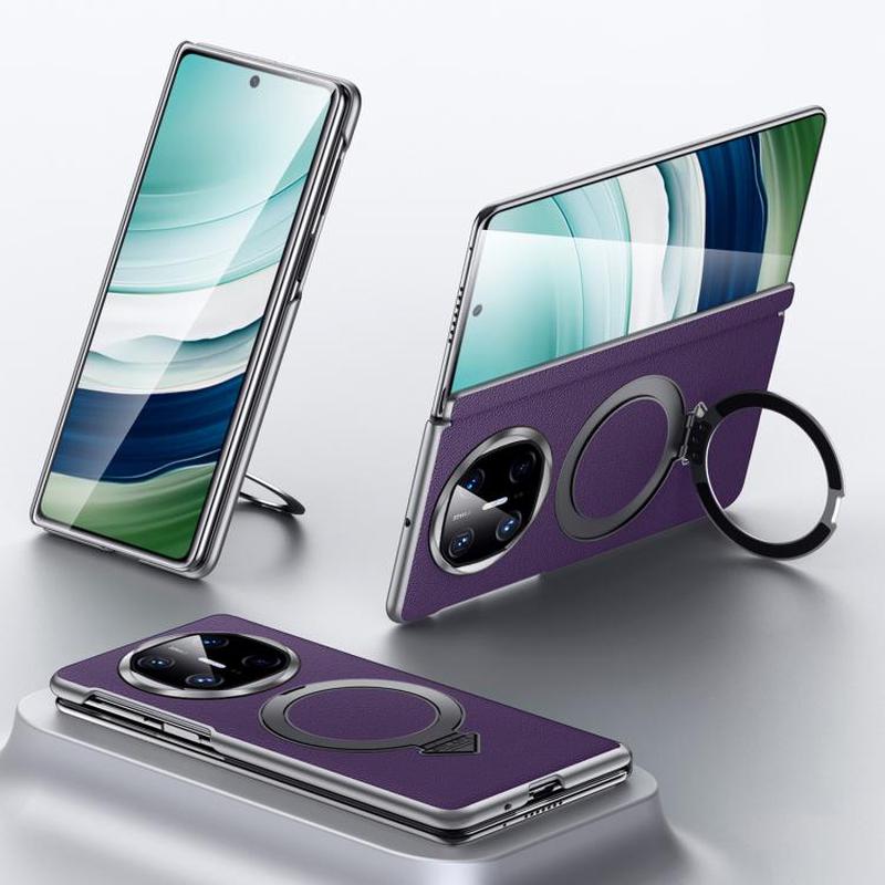 For Huawei Mate X6 SULADA Top Grain Leather MagSafe Magnetic Holder Phone Case(Purple)