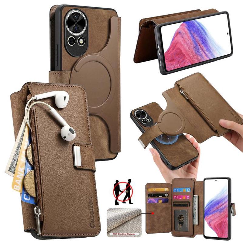 For Huawei nova 13 / 12 CaseNeo MagSafe RFID Anti-theft Zipper Wallet Retro Leather Phone Case(Brown)