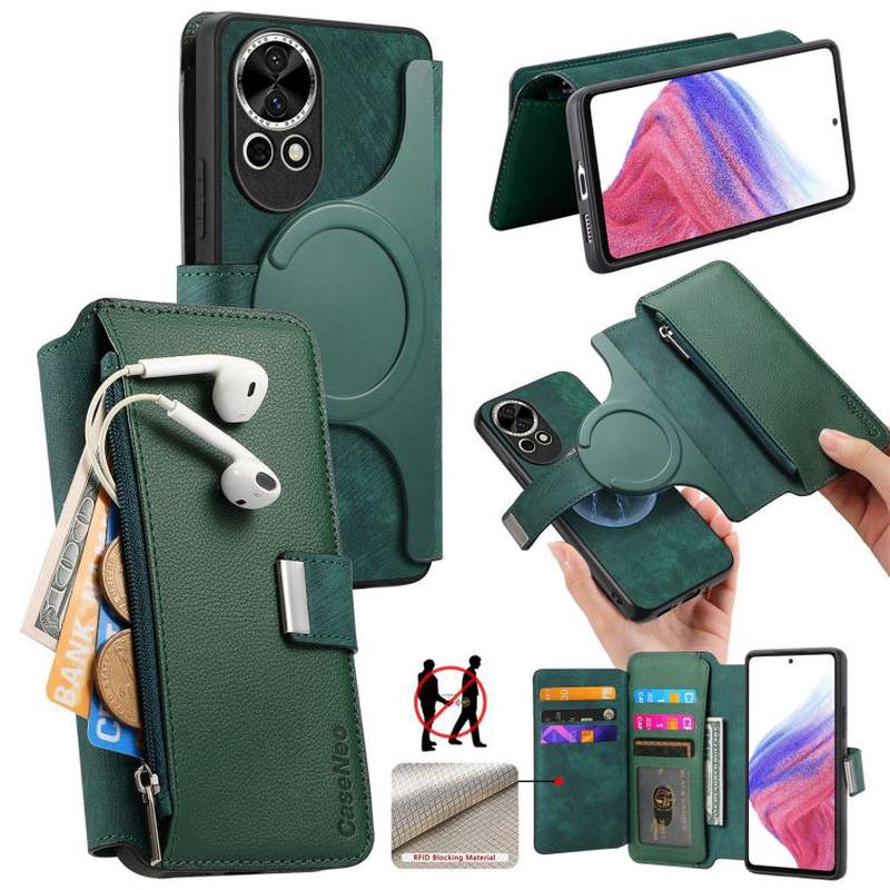 For Huawei nova 13 / 12 CaseNeo MagSafe RFID Anti-theft Zipper Wallet Retro Leather Phone Case(Green)