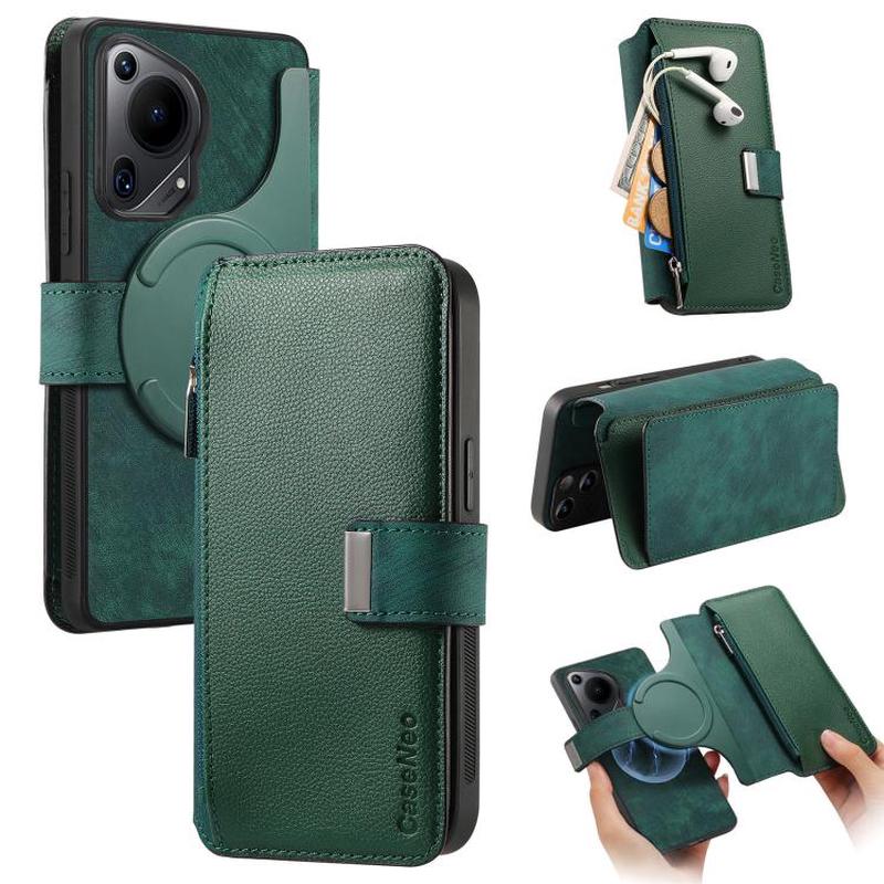 For Huawei Pura 70 Ultra CaseNeo MagSafe RFID Anti-theft Zipper Wallet Retro Leather Phone Case(Green)