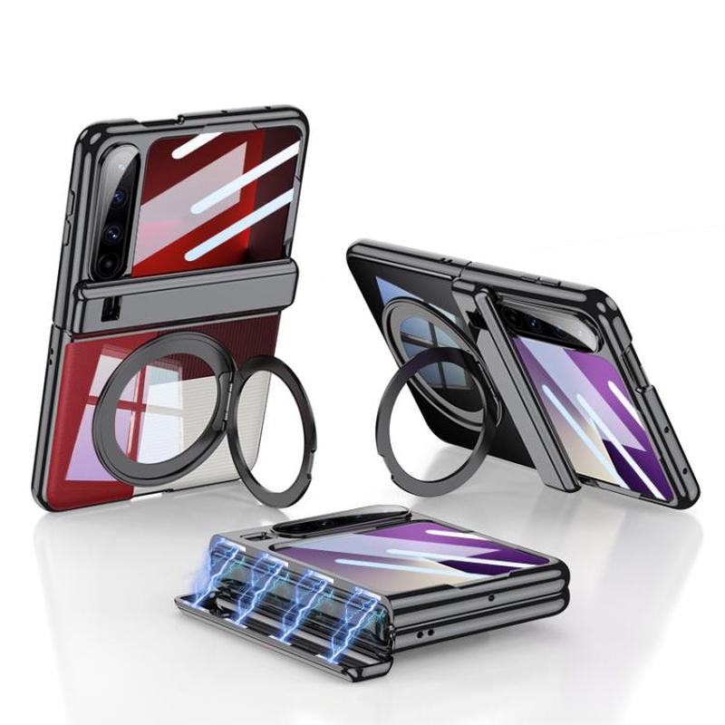 For Huawei Pura X GKK Folding Magnetic Hinge Phantom Phone Case with Rotating Stand(Black)