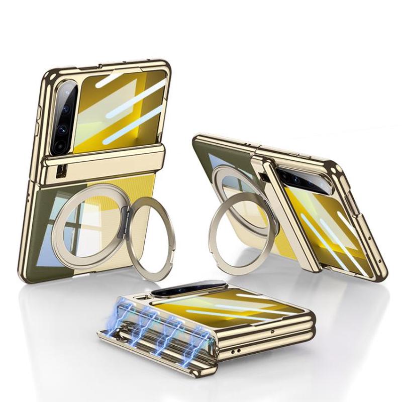 For Huawei Pura X GKK Folding Magnetic Hinge Phantom Phone Case with Rotating Stand(Champagne Gold)