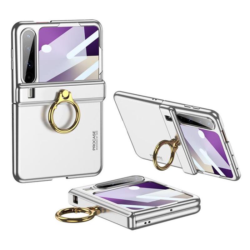 For Huawei Pura X GKK Integrated Magnetic Folding Hinge Phone Case with Ring Holder(Silver)