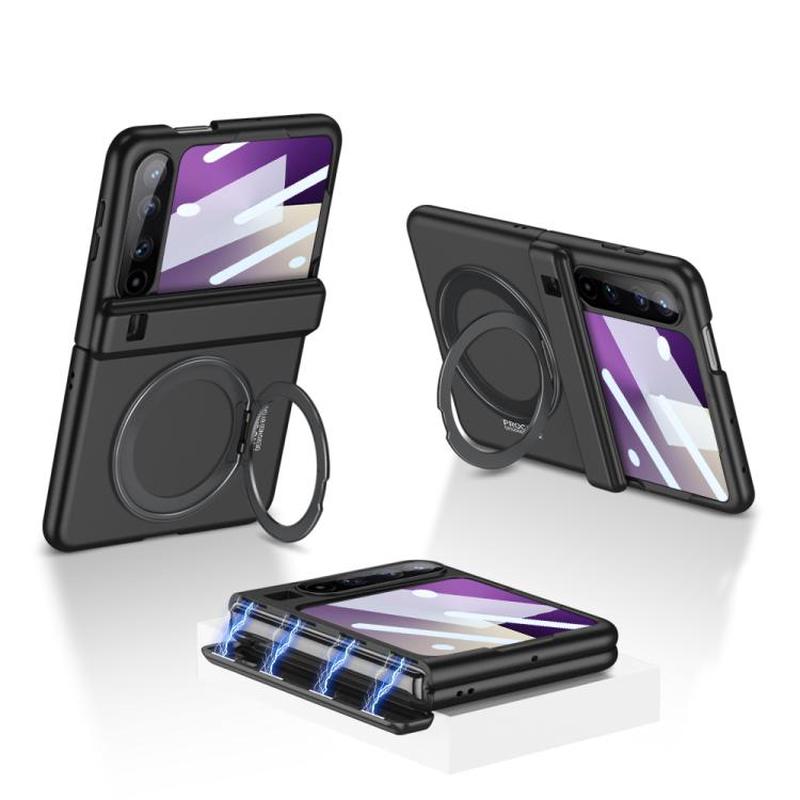 For Huawei Pura X GKK Ultra-thin Full Cover Magnetic Folding Hinge Phone Case with Rotating Bracket(Black)