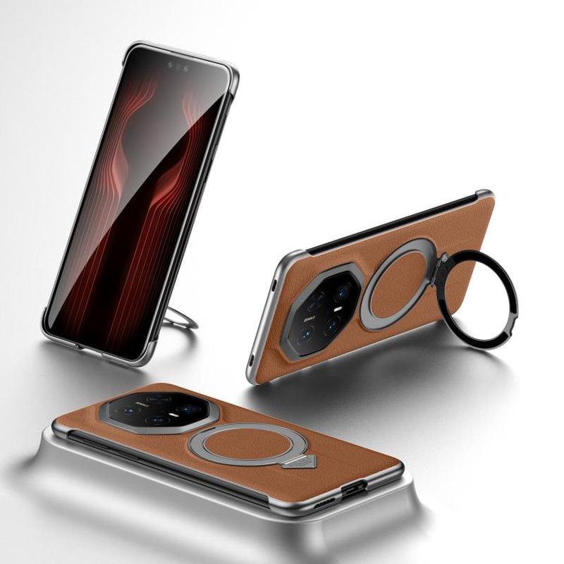 For Huawei Mate 70 RS Ultimate SULADA Top Grain Leather MagSafe Magnetic Holder Phone Case(Brown)