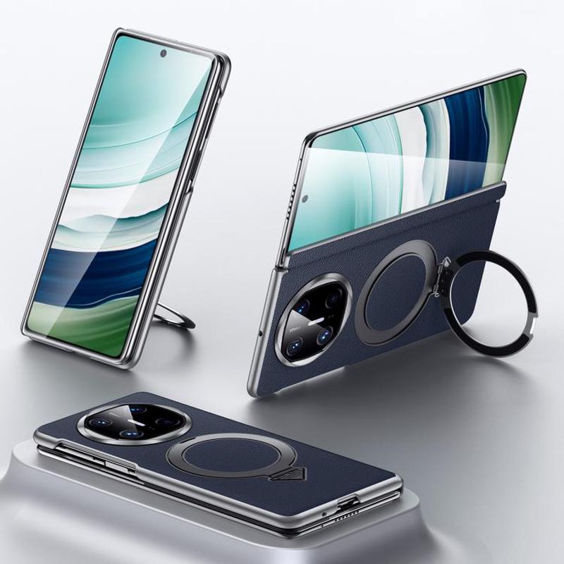 For Huawei Mate X6 SULADA Top Grain Leather MagSafe Magnetic Holder Phone Case(Blue)