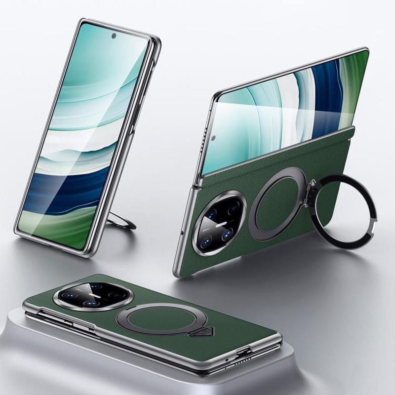 For Huawei Mate X6 SULADA Top Grain Leather MagSafe Magnetic Holder Phone Case(Green)