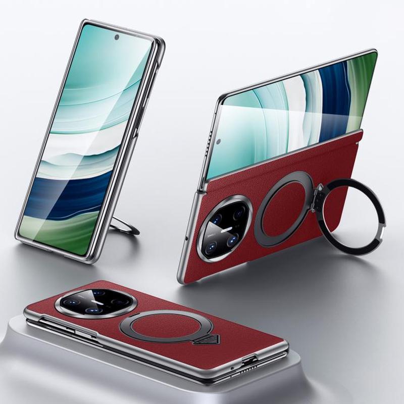 For Huawei Mate X6 SULADA Top Grain Leather MagSafe Magnetic Holder Phone Case(Red)