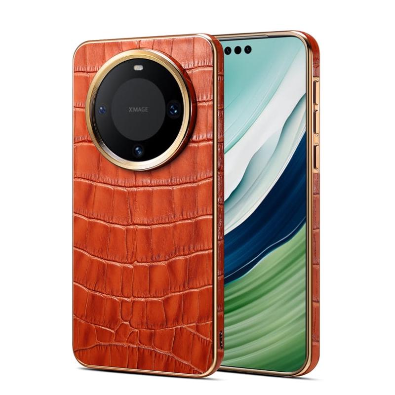 For Huawei Mate 60 Pro / Pro+ Denior Crocodile Texture Genuine Leather Electroplating Phone Case(Mocha Brown)