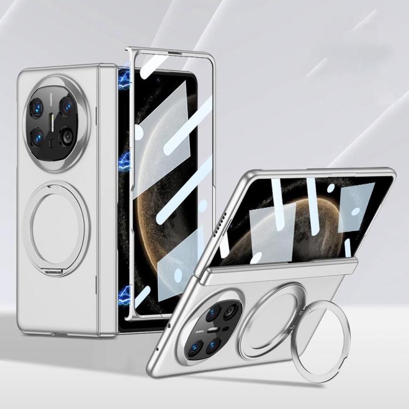For Huawei Mate X6 GKK Integrated Magnetic Folding Hinge Ultra-thin Phone Case with Rotating Stand(Silver)