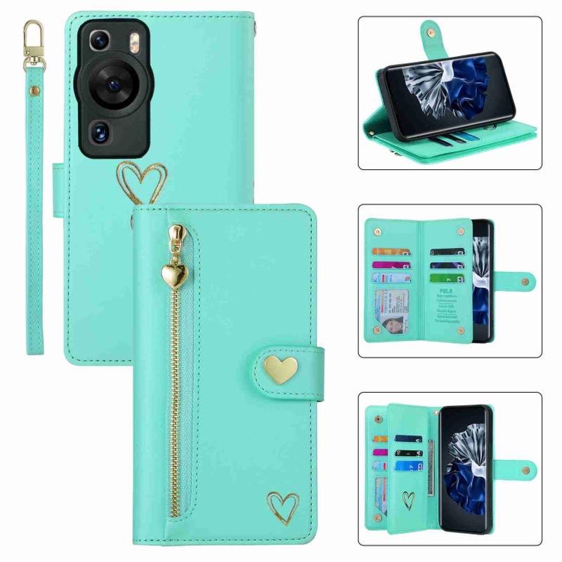 For Huawei P60 Pro POLA Love Multi-Card Slots Zipper Wallet Leather Phone Case(Light Green)