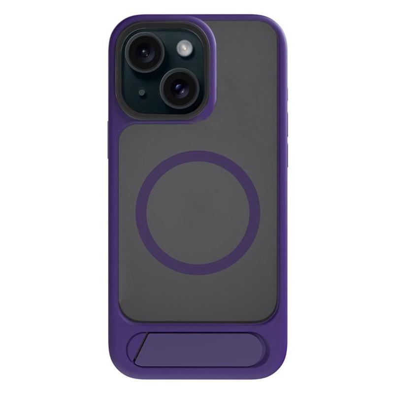 For iPhone 15 Kalebol MagSafe Invisible Tilt Holder PC Hybrid TPU Case(Purple)