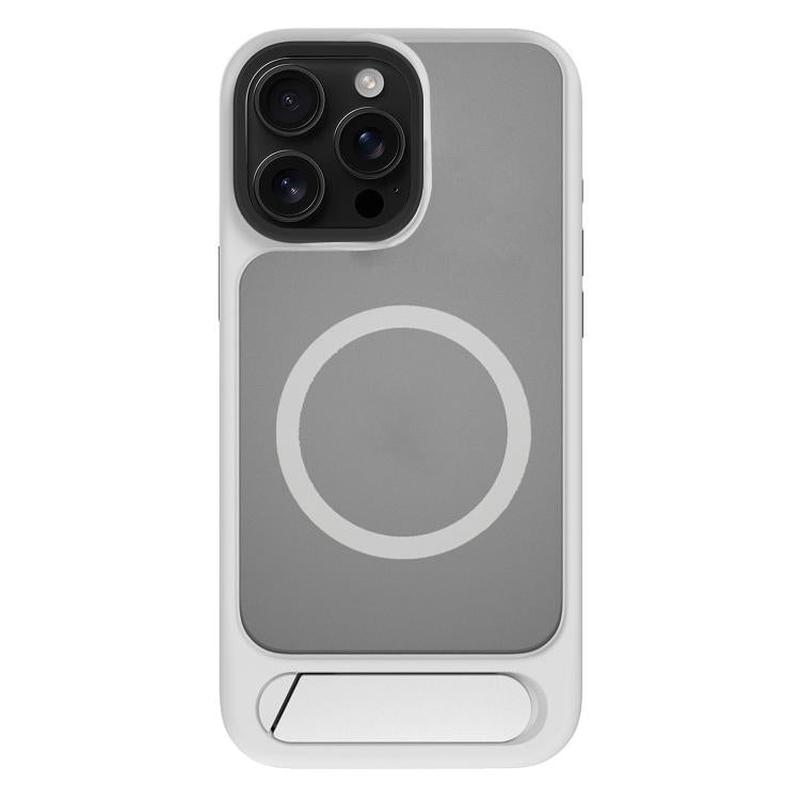 For iPhone 15 Pro Kalebol MagSafe Invisible Tilt Holder PC Hybrid TPU Case(Grey White)
