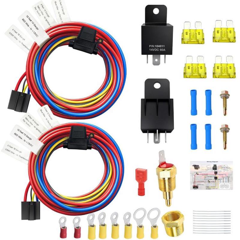 60A Dual Electric Radiator Fan Relay Kit With 185-Degree ON/175-Degree OFF Thermostat