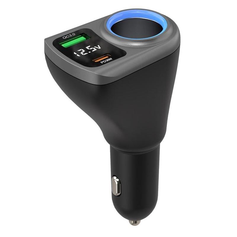 K29 3 in 1 Cigarette Lighter Socket Splitter Fast Charging Digital Display Car Charger