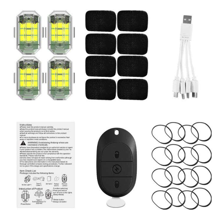 M3 Motorcycle Bicycle Drone Strobe Light Waterproof Wireless Remote Control Anti-Tailgating Light, Spec: 4 Lights + Remote Control