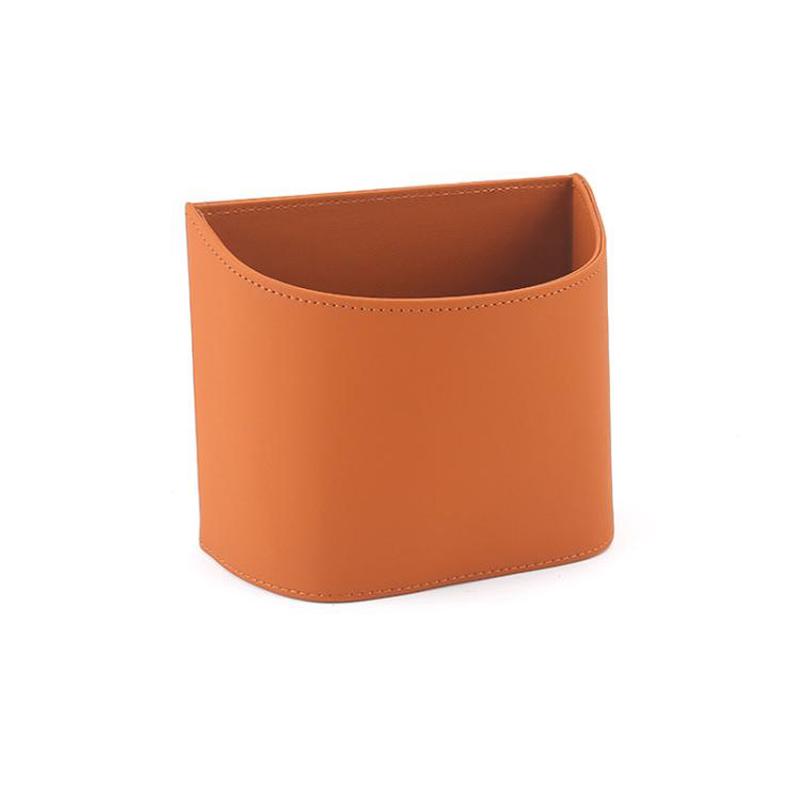 Hanging Leather Car Trash Can Multifunctional Storage Box(Orange)