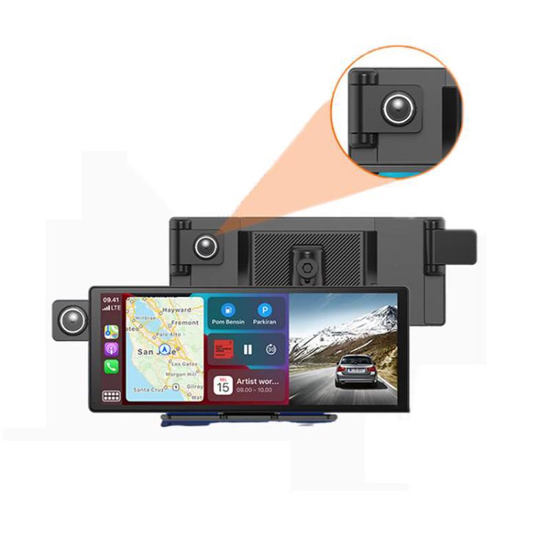 Voice-Controlled CarPlay With Split-Screen Dual-Camera Dashcam, Specification: Front Camera + Interior View