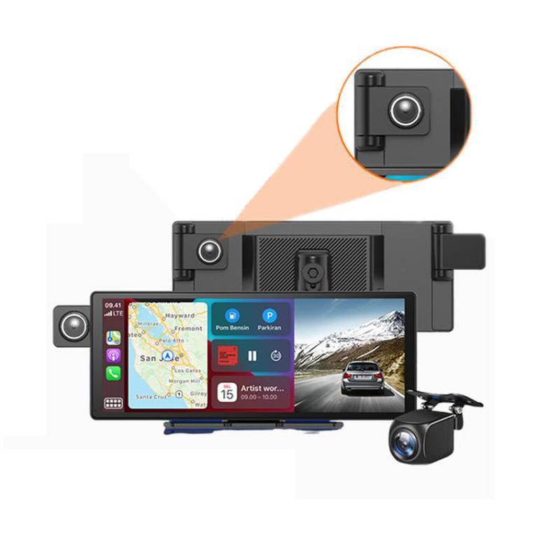 Voice-Controlled CarPlay With Split-Screen Dual-Camera Dashcam, Specification: With Rear View Camera