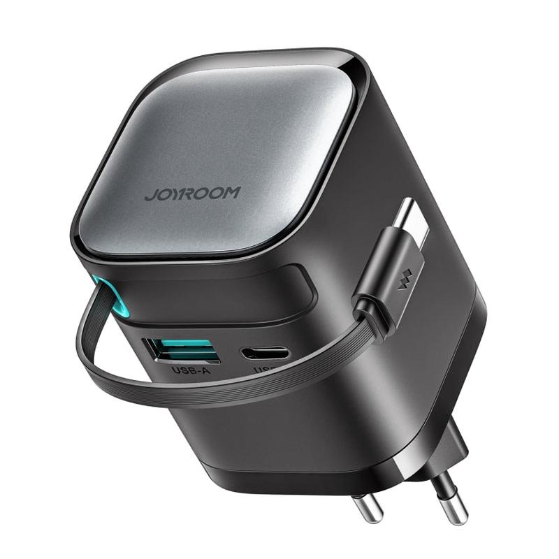 JOYROOM JR-TCL02 GaN 65W 2-Port Charger with Retractable Cable, EU Plug