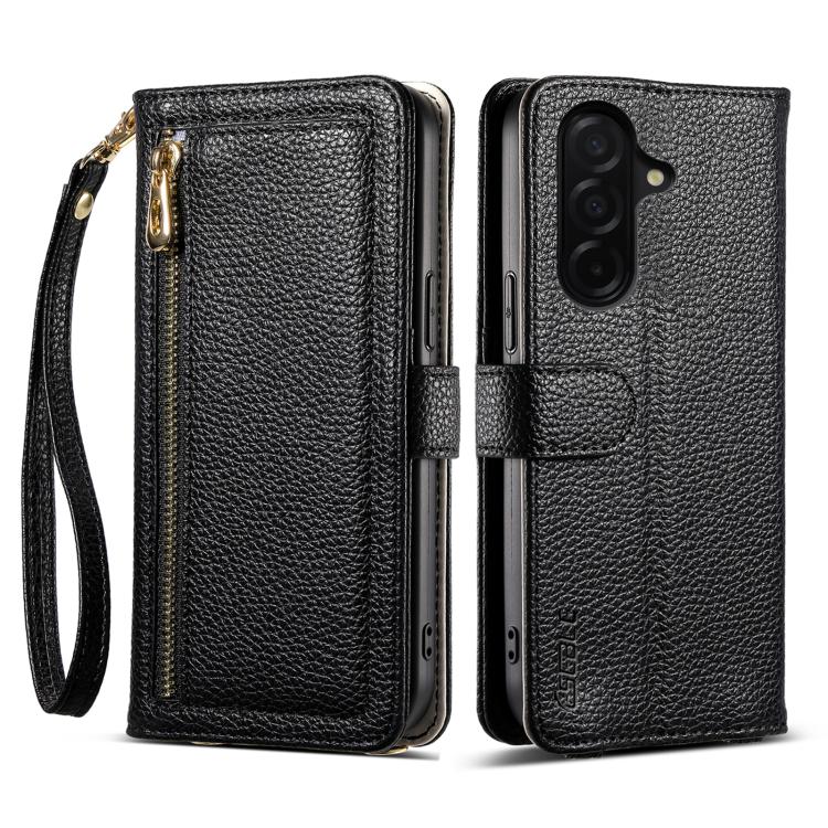 For Samsung Galaxy S25 FE 5G ESEBLE E11 Colorful Litchi Pattern Zipper Wallet Leather Phone Case(Black)